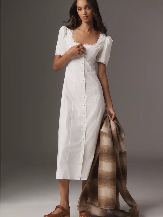 Reformation Dresses & Skirts - Reformation White Square-Neck Button-Front Midi Dress